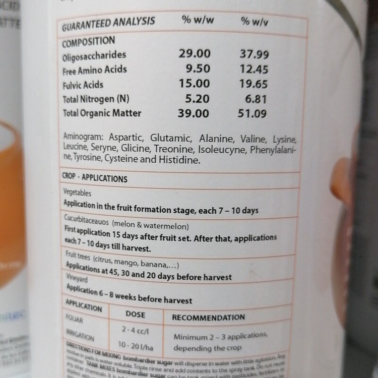 کود کشاورزی بمباردیر شوگر BOMBARDIER SUGAR افزایش باروری و کیفیت محصول، اندازه میوه، شیرینی میوه، یک لیتری